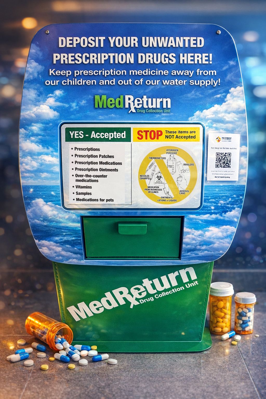 Photo of a prescription medication disposal box