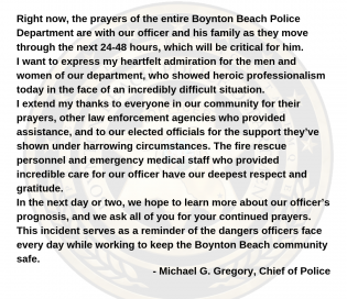 statement from Boynton Beach Police Chief Michael G. Gregory