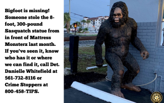 Bigfoot statute in front of store