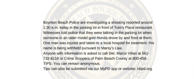 Information about a shooting in parking lot outside of Tom's Place restaurant