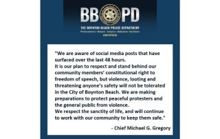 Statement from police chief about respecting peaceful protests but not tolerating violence or looting