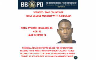 flyer announcing Tony Edwards Jr wanted for two counts of murder and reward of $12,000 being offered.