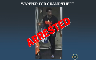 Announcement of arrest for grand theft