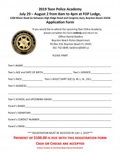 Teen Police Academy summer camp application form