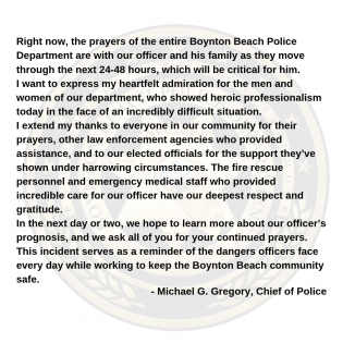 statement from Boynton Beach Police Chief Michael G. Gregory