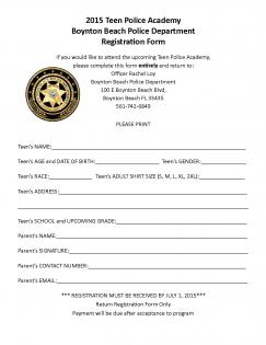 2015 teen police academy registration form