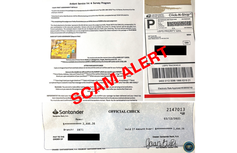 scam alert announcement check from ardent survey inc