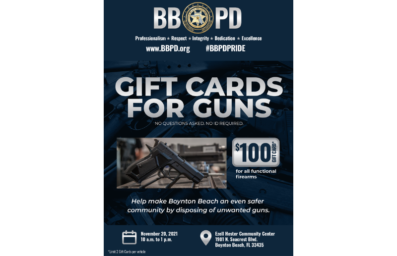 Announcement of gift cards for guns event