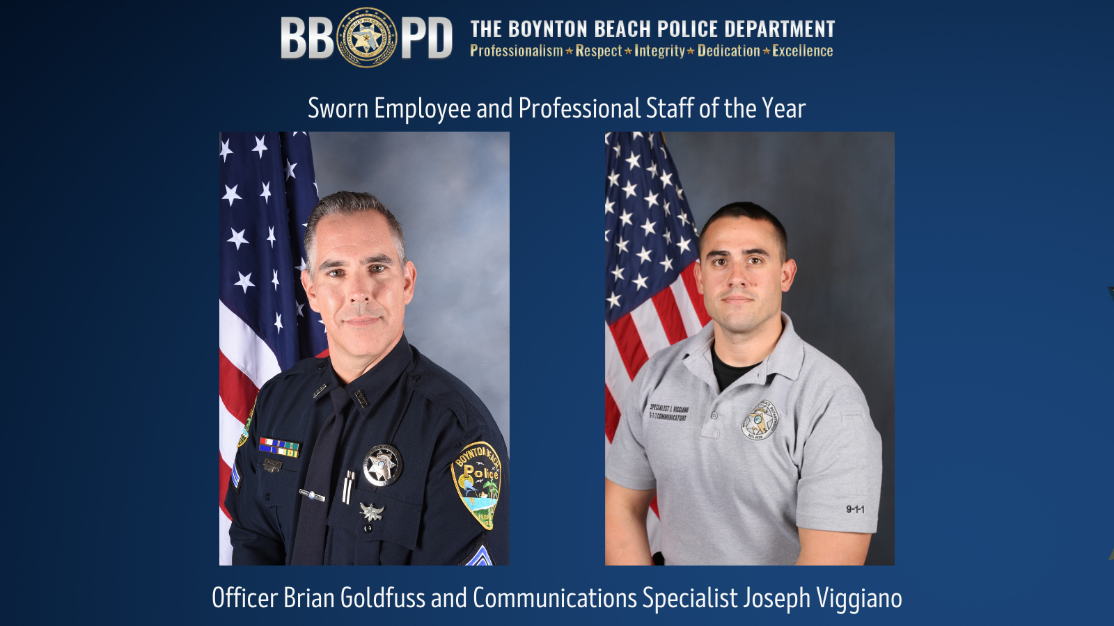 Announcement of sworn employee and professional staff of year