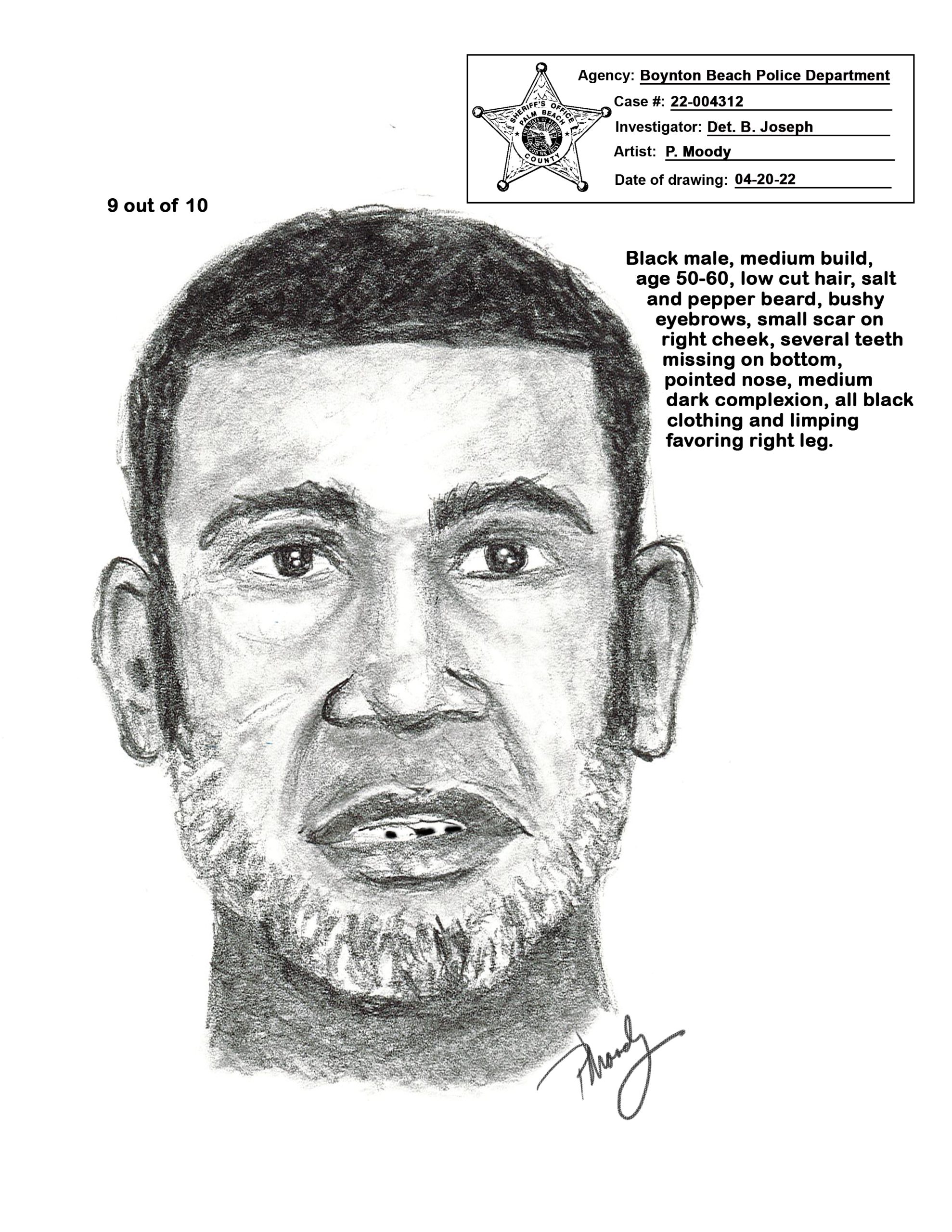 forensic sketch of sexual battery suspect